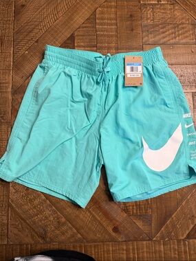 Nike Men's Teal Swim Trunks with White Swoosh